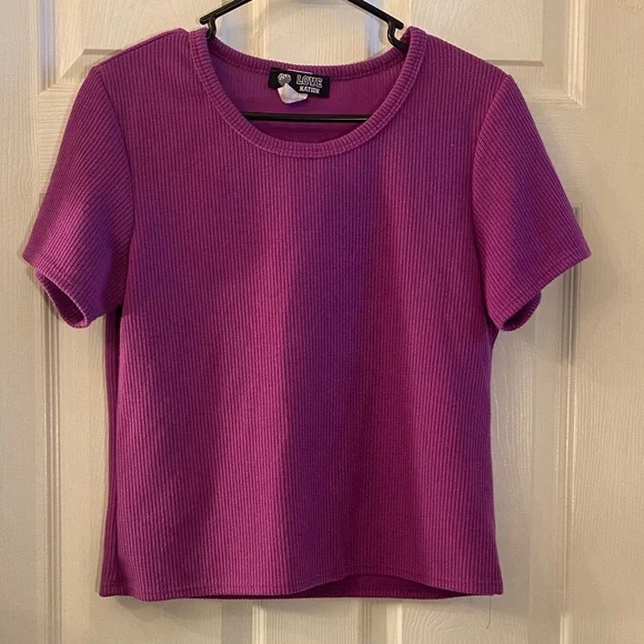 Love Nation Magenta Ribbed Short Sleeve Top - Picture 3 of 10